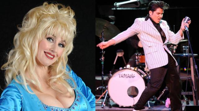 image of tribute performers for Johnny Cash, Elvis and Dolly Parton