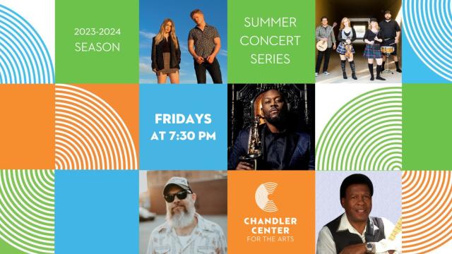 multicolored boxes with words that say summer concert series and images of people on the inside of some boxes
