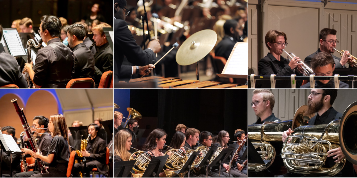 Collage of students playing instruments