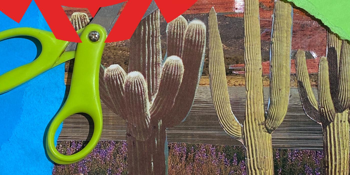 images of cacti with scissors on top and the words Make and Take