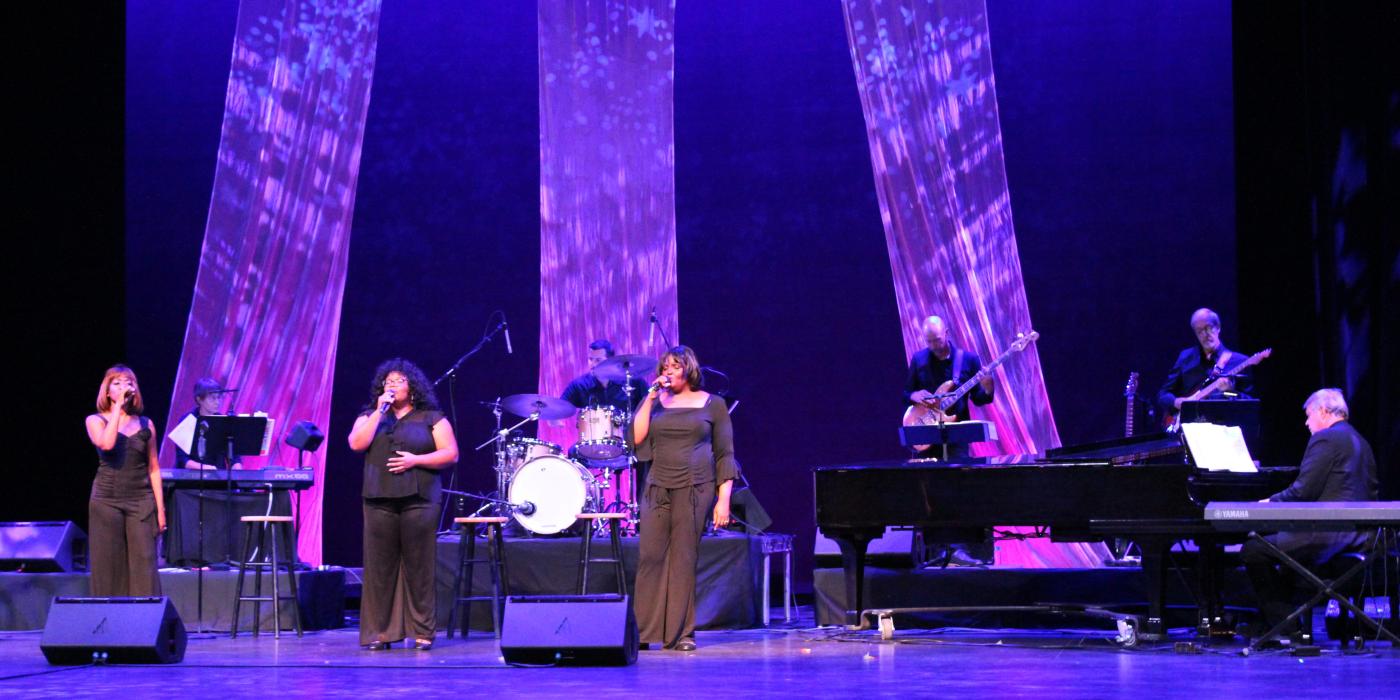The Legendary Ladies of Soul trio sings on the CCA mainstage in front of the band in black gowns