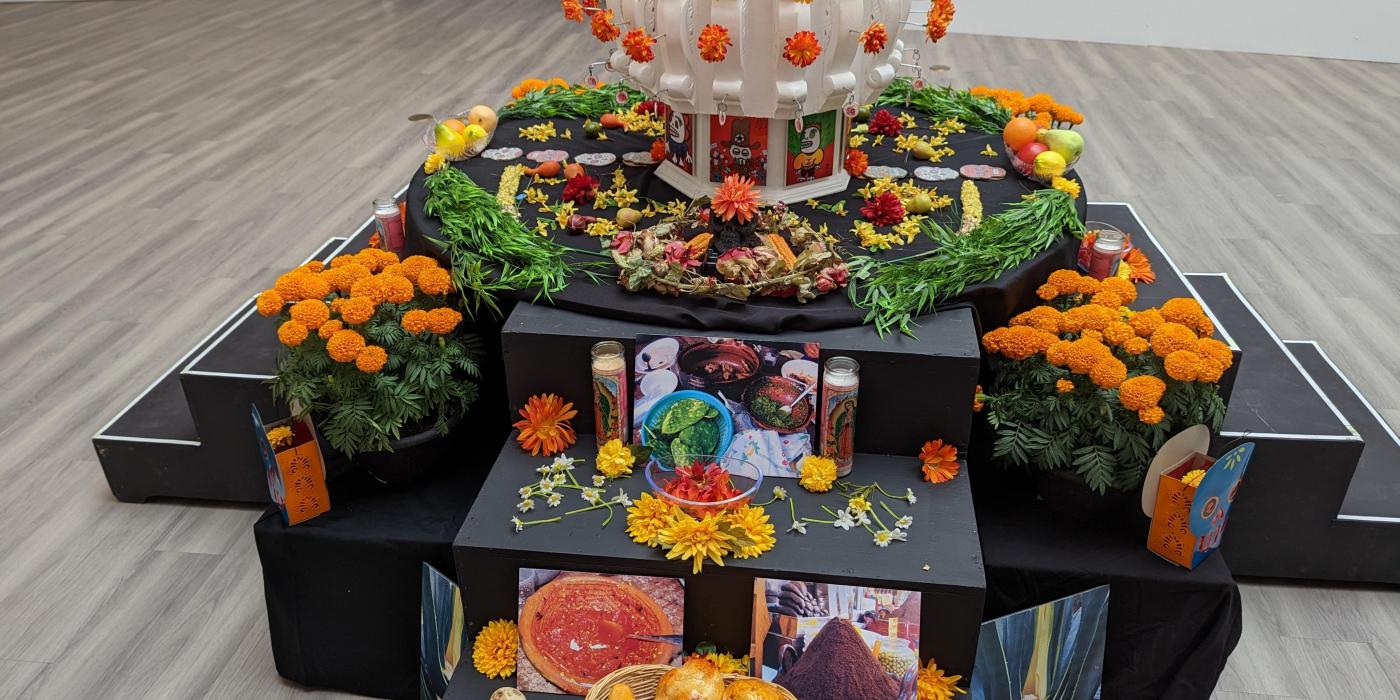 colorful dia de los muertos altar