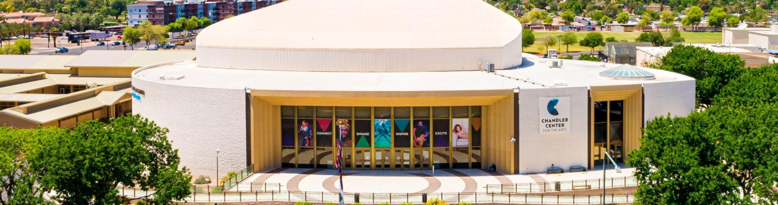 Exterior of the Chandler Center link to ticketing and website form