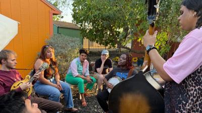 Ashli St Armant with Annie Beach students
