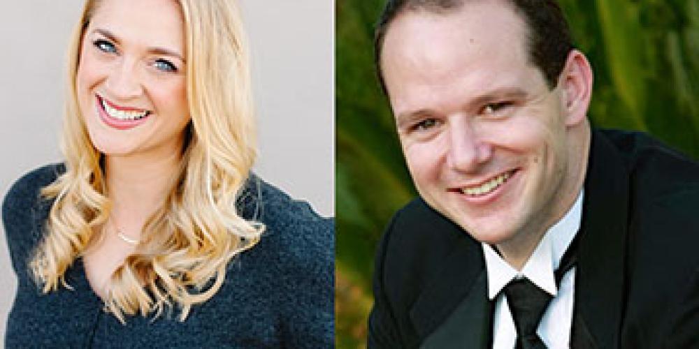 Headshots of a woman and man 