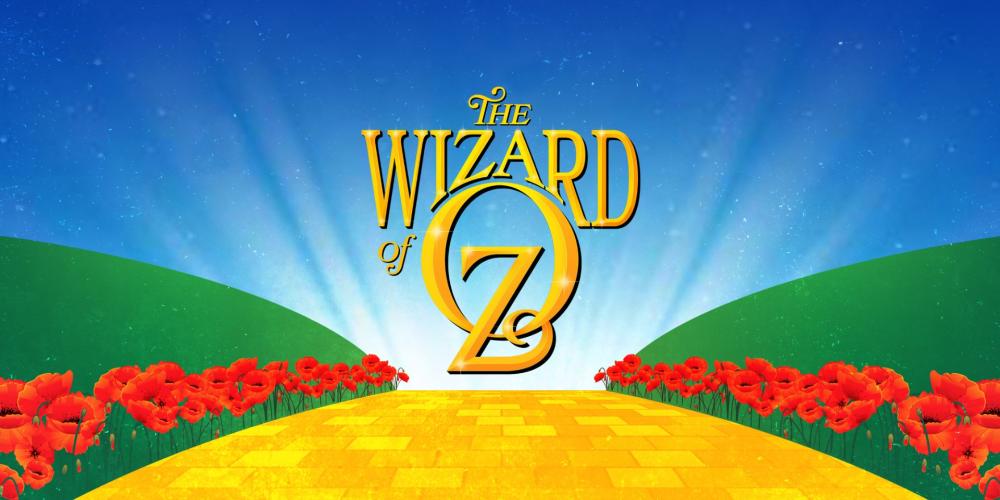 Colorful The Wizard of OZ graphic with yellow brick road