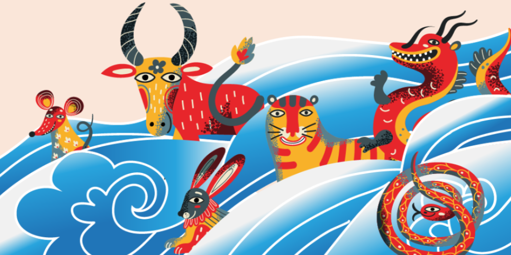 The Great Race: The Story of the Chinese Zodiac with illustrated rat, tiger, dragon, rabbit, snake and bull