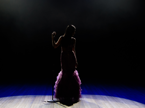 Chandler Center for the Arts presents New Years Eve Celebration Broadway Classics Female singer on stage with a spotlight