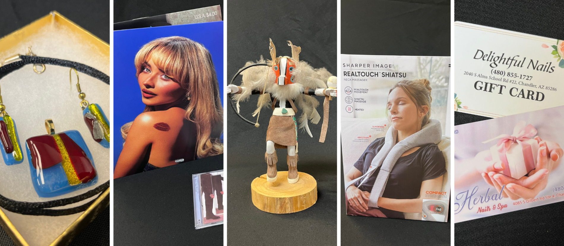 Jewelry, signed Sabrina Carpenter merch, art, gift cards and more can be found in the online auction.