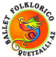 Ballet Folklorico Quetzalli-AZ log with orange circle and abstract bird