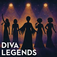 silhouette illustration of diva singers under stage spotlights