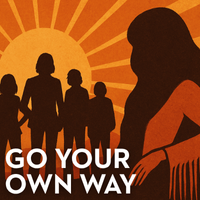 band silhouette in front of sun rays and woman silhouette with fringe